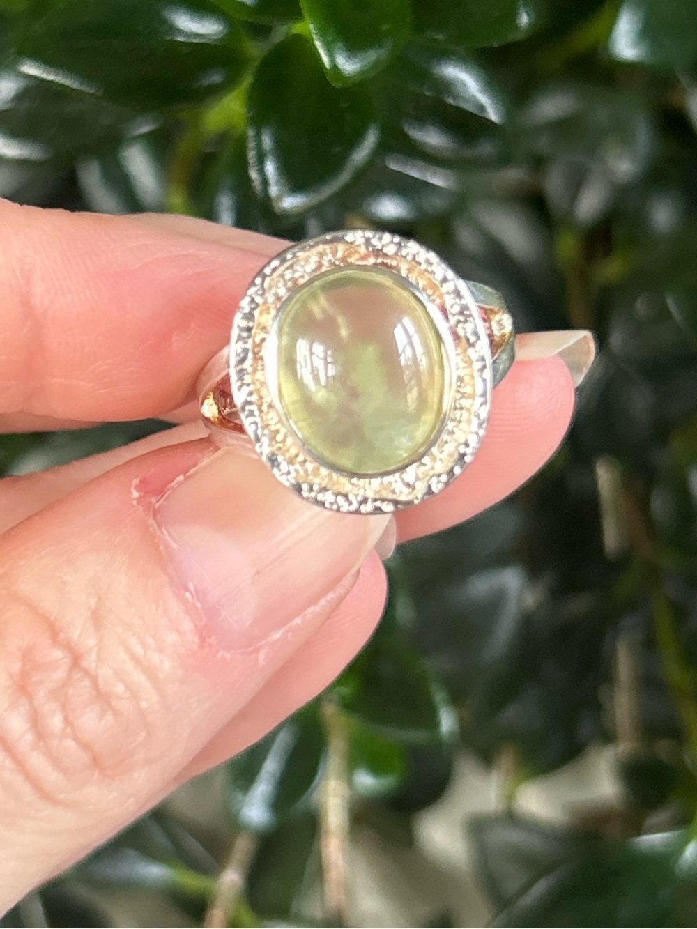Vintage Sterling Silver Prehnite Ring